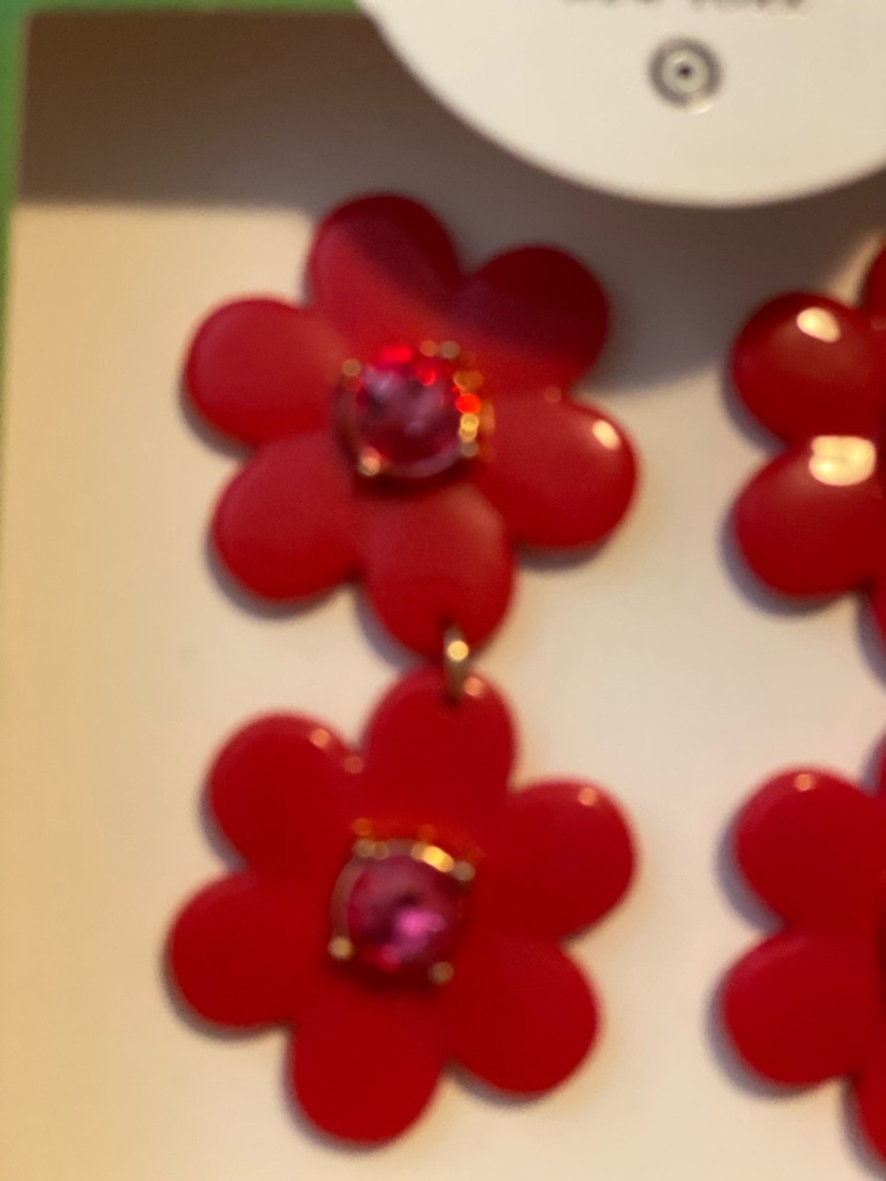 kate spade Bright Red Flower Double Drop Earrings with Pink Stones-NEW - Picture 2 of 2